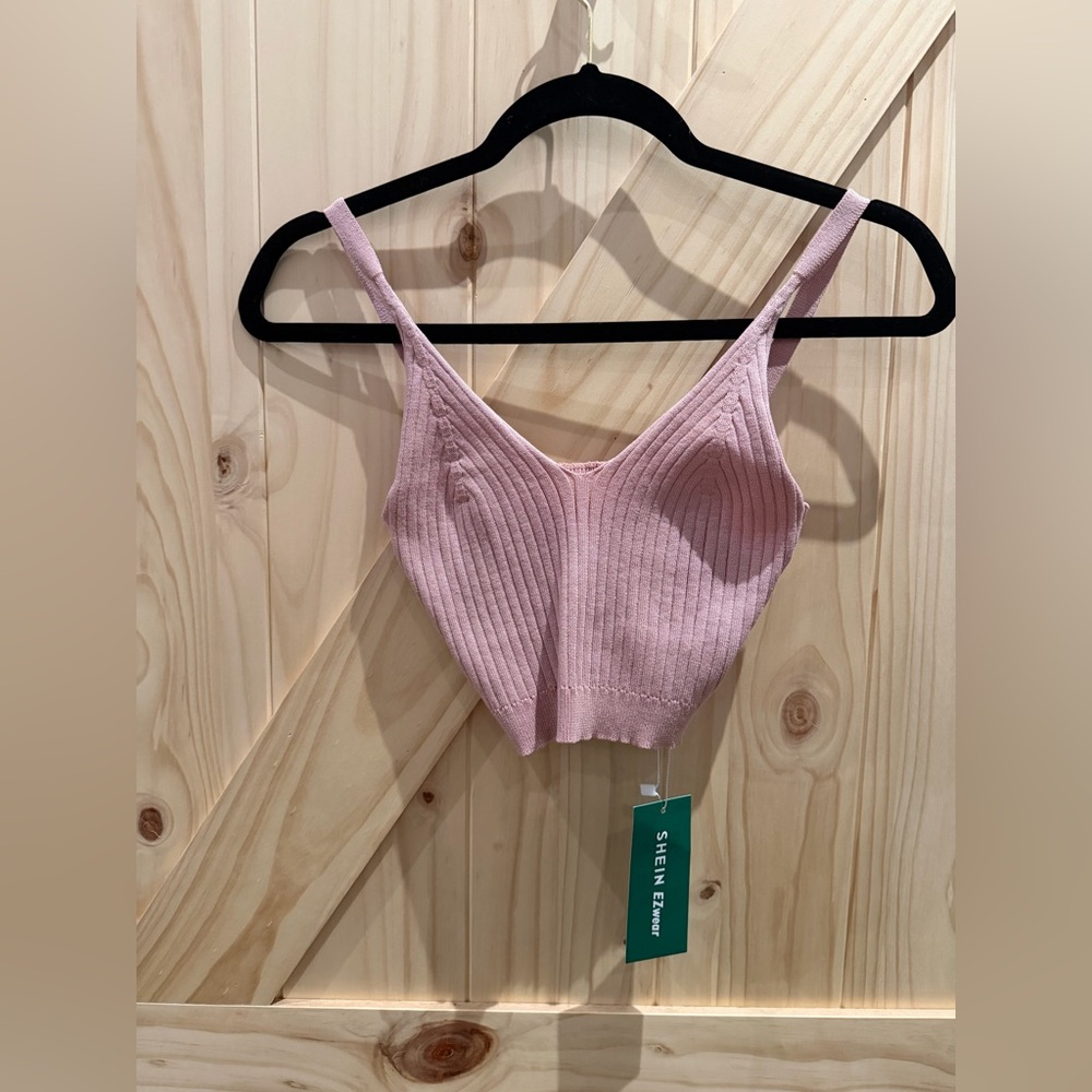 NWT Shein EZwear small pink super stretchy ribbed crop top